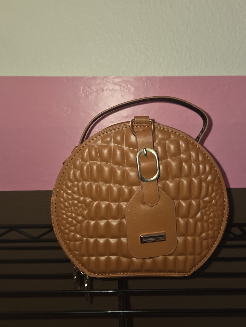 Tan Quilted Round Purse